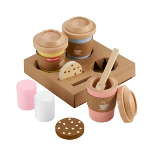 Set de Joaca Fisher-Price HXT85, Cafea To-Go din Lemn, 15 Piese, pentru Copii de la 3 Ani