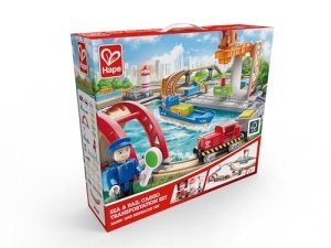 Set de joaca Hape Bahn- und Seefracht - Tren din lemn cu macara si vapor pentru copii 3 - Img 12