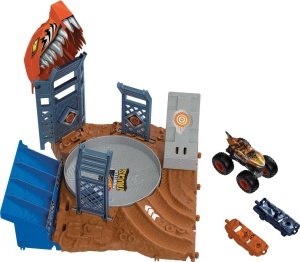Set de joaca Hot Wheels Monster Trucks Arena Smashers HNB93 cu Tigerhai 2 masini incluse baza mobila