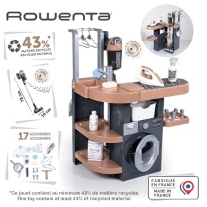 Set de joaca pentru gospodarie Smoby Rowenta Wash Clean, 4 zone de activitate, cu accesorii si aspirator electronic - Img 2