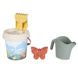 Set de joaca pentru plaja Smoby Life - Eimer, Giekanne, Sandform, Sieb - Material reciclat