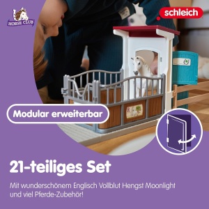 Set de joaca Schleich - Boxa pentru cai cu 21 de piese, inclusiv cal English Thoroughbred - Img 4