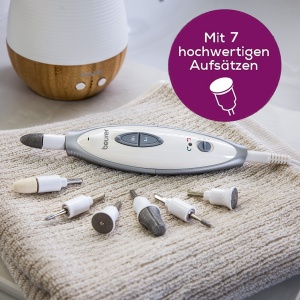 Set de manichiura/pedichiura Beurer MP 41, Pila de unghii electrica cu 7 atasamente, lumina LED stralucitoare, taietor de unghii pentru unghii bine ingrijite, cu geanta de depozitare, ingrijirea unghiilor pentru maini si picioare, alb - Img 2