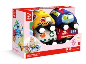 Set de Masinute Plush Hape cu Motor de Retur - 4 Vehicule cu Sac de Depozitare si Covor de Joaca - Img 7