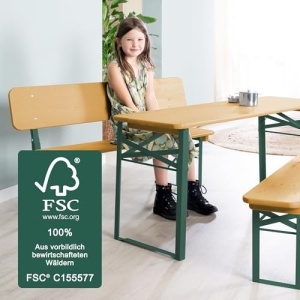 Set de mobilier pentru copii - roba - 3 piese - 2 banci 1 masa - FSC, verdenatural - Img 3