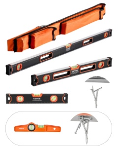 Set de nivele cu bula de aer pentru torpile VEVOR din 4 piese, set de niveluri cu bula de aer cutie de 120/60/40/25 cm, rigla libelula pentru 45/90/180 grade, instrument de masurare din aliaj de aluminiu (doar 10 inci sunt magnetici) - Img 1