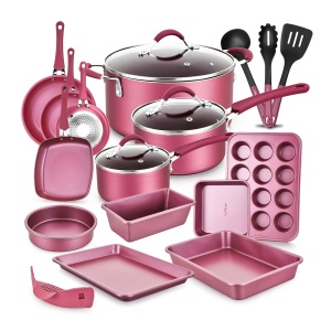 Set de Oale si Tigai Antiaderente NutriChef, 20 piese, Marron Pink, Inductie