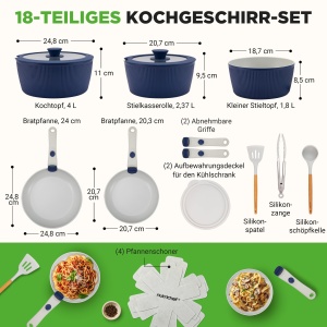 Set de Oale si Tigai NutriChef 18 Piese Ceramica Albastra cu Manere Detasabile - Img 8