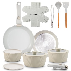 Set de Oale si Tigai NutriChef 18 Piese Verde cu Manere Detasabile, Inductie