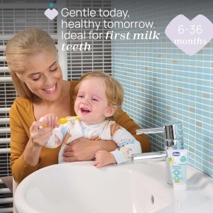 Set de Periute de Dinti Chicco pentru Copii, 2 Bucati, Culoare Lila si Mustar, Cu Cap Rotunjit - Img 2