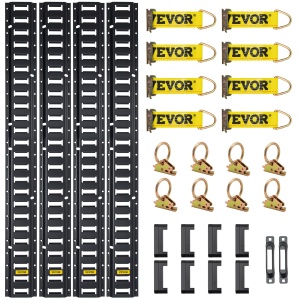 Set de sine de tensiune VEVOR E-Track, 30 de bucati, 1,5 m, set de sine electrice, include 4 sine de otel si 2 fante individuale, 8 inele O si 8 curele de tensionare cu inel D si 8 capace de capat, accesorii de fixare pentru marfa
