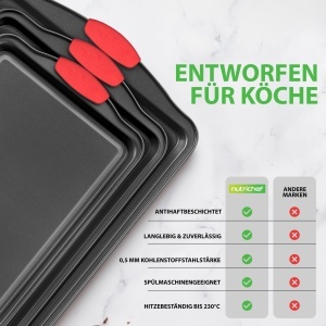 Set de Tavi pentru Copt NutriChef 3 Piese, Antiaderente, Hitzebestendige, Din Otel Carbon - Img 6
