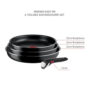 Set de tigai Tefal Ingenio Easy On 4 piese, 222426 cm, antiaderente, cu maner detasabil - Img 2