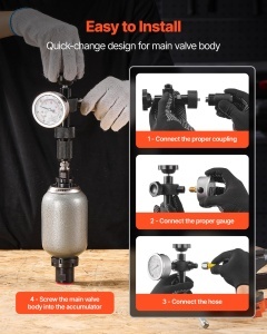 Set de umplere si testare cu azot VEVOR, 3 manometre (1500, 4000, 6000 PSI), 6 adaptoare - Img 3