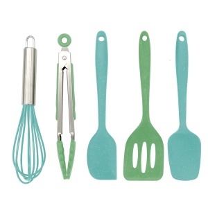 Set de ustensile de bucatarie pentru copii Fackelmann 44737, 5 piese, silicone, verde-albastru