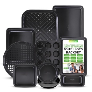 Set de ustensile de copt Nutrichef 10 piese, negru, cu antiaderenta