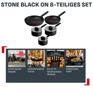 Set de Vase Tefal Stone Black On, 8 piese, antiaderente, rezistente la zgarieturi - Img 2