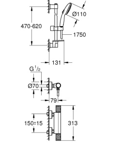 Set dus GROHE Precision Feel cu termostat, 3 tipuri de jet, crom - Img 2