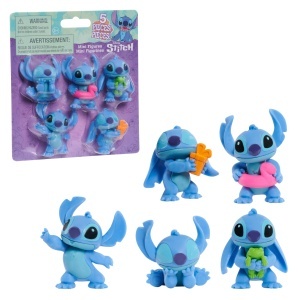 Set figurine Disney Stitch, 5 figurine, 5,7 cm, albastru, jucarie pentru copii