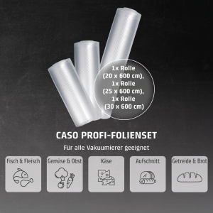 Set folii CASO Profi 4 3 role 20x600cm 25x600cm 30x600cm reutilizabile BPA-free pentru vidat alimente - Img 5