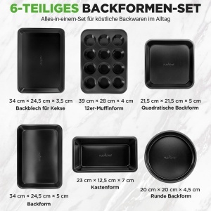 Set forme de copt NutriChef, 6 piese, antiaderente, PFOA-free, negru - Img 4