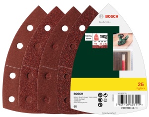 Set hartii abrazive Bosch 25 piese pentru lemn chit vopsea granulatie 4080120180 102x62 mm
