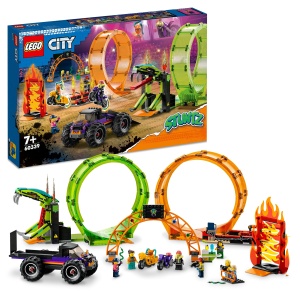 Set LEGO City Stuntz 60339 - Show Doppellooping cu 2 motociclete, Monstertruck si 7 minifigurine