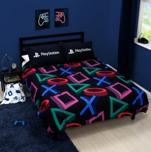 Set lenjerie de pat PlayStation, design abstract, wendbar, 200x200 cm, negru - Img 5
