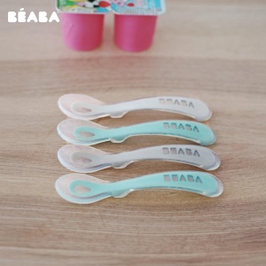 Set linguri silicon Beaba pentru bebelusi si copii 4 bucati gri si verde salvie ergonomic si igienic - Img 7