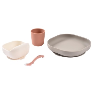 Set masa copii Beaba silicon 4 piese antialunecare rezistent la microunde Terracotta - Img 2