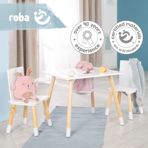 Set mobilier copii Roba masa si 2 scaune albnatur cu spatiu de depozitare - Img 5