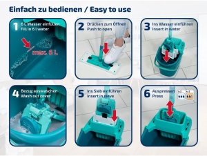 Set Mop pentru Pardoseala Leifheit POWER CLEAN, Eimer 10L, Wischbezug Microfiber - Img 8