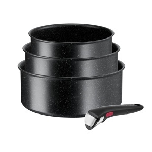 Set oale Tefal Ingenio Black Stone L39996, 4 piese, antiaderent, compatibil inductie, negru