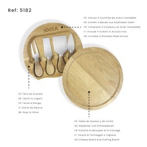 Set pentru branzeturi Jocca suport din lemn 20 cm cu 4 cutite din inox - Img 6