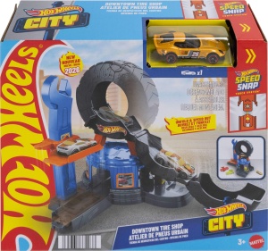 Set pista Hot Wheels - Atelier de anvelope City Downtown, cu camion de remorcare 164 - Img 6