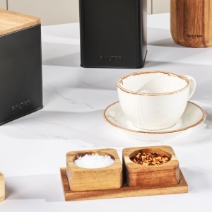 Set recipiente pentru condimente Salter Toronto, din lemn de salcam, 2 boluri cu suport, design inteligent - Img 5