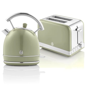 Set Retro pentru Mic Dejun Swan - Fierbator 1,8L si Toaster 2 Felii, Verde