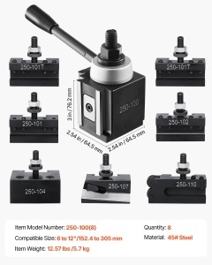 Set suport de scule cu schimbare rapida VEVOR, 8 piese, suport din otel, potrivit pentru mini strunguri si strunguri metalice cu diametru de circulatie de 152,4 pana la 305 mm, imbunatatire ideala pentru atelierul dumneavoastra - Img 6