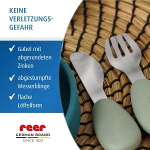 Set tacamuri copii Reer 3 piese inox si silicon design ergonomic verdeargintiu - Img 6