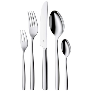 Set tacamuri WMF Palma 12 persoane, tacamuri 60 bucati, cutit monobloc, otel inoxidabil Cromargan lustruit, stralucitor, poate fi spalat in masina de spalat vase