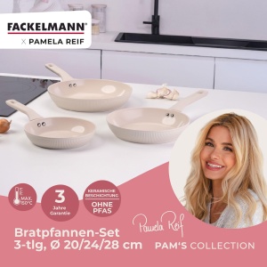 Set tigai Fackelmann x Pamela Reif 3 piese O 20-24-28 cm aluminiu reciclat bej pastel acoperire ceramica fara PFAS - Img 2