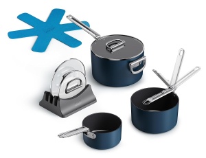 Set tigai Joseph Joseph Space 3 piese, antiaderente, cu manere pliante, inductie