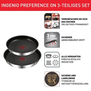Set tigai Tefal Ingenio Preference On L97493 3 piese antiaderente maner detasabil compatibile inductie - Img 2