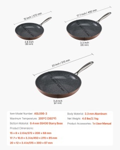 Set tigai VEVOR 3 piese 202730 cm antiaderente aluminiu compatibile cu plite gaz electrice si inductie gri - Img 8