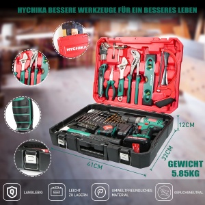 Set Unelte Universale HYCHIKA DIY cu Bormasina cu Acumulator 12V Cuplu 30Nm 104 Piese - Img 8