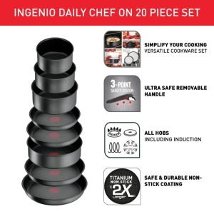 Set vase de gatit Tefal Ingenio Daily Chef On 20 piese antiaderente compatibile inductie - Img 3