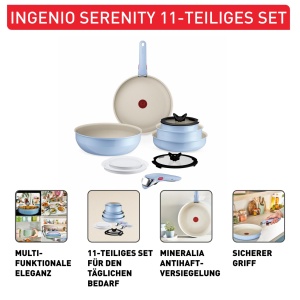 Set vase de gatit Tefal Ingenio Serenity 11 piese, aluminiu, antiaderent, albastru - Img 3