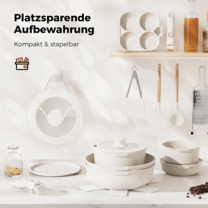 Set vase de gatit YASHE 20 piese cu maner detasabil antiaderent gri - Img 5