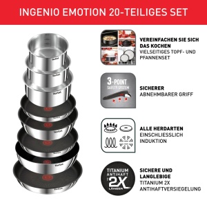 Set vase Tefal Ingenio Emotion L897SK 20 piese maner detasabil antiaderent Titanium 2X compatibil inductie - Img 2