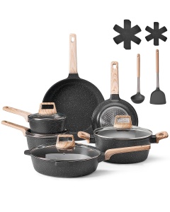 Set vase VEVOR 17 piese antiaderent pentru plite inductie culoare neagra